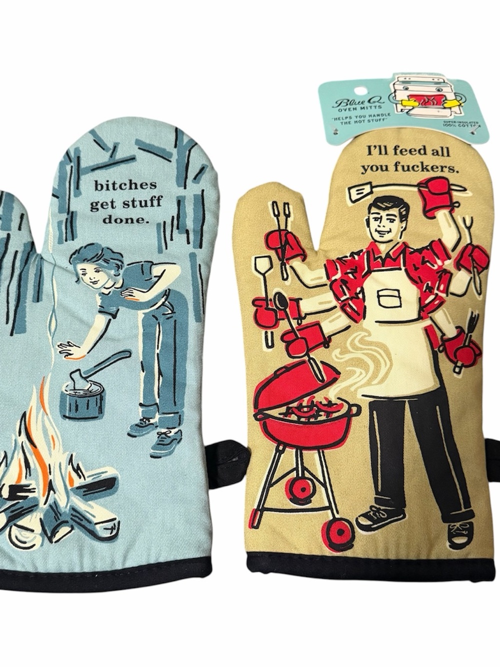Blue Q “Naughty” Oven Mitt Set of 2 Funny Retro BBQ Camping Kitchen Mitts